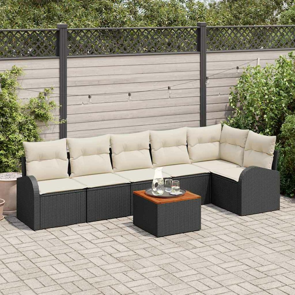 Ensemble de canapé de jardin avec coussin 7 pcs noir polyrotin