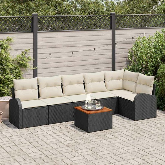 Ensemble de canapé de jardin avec coussin 7 pcs noir polyrotin