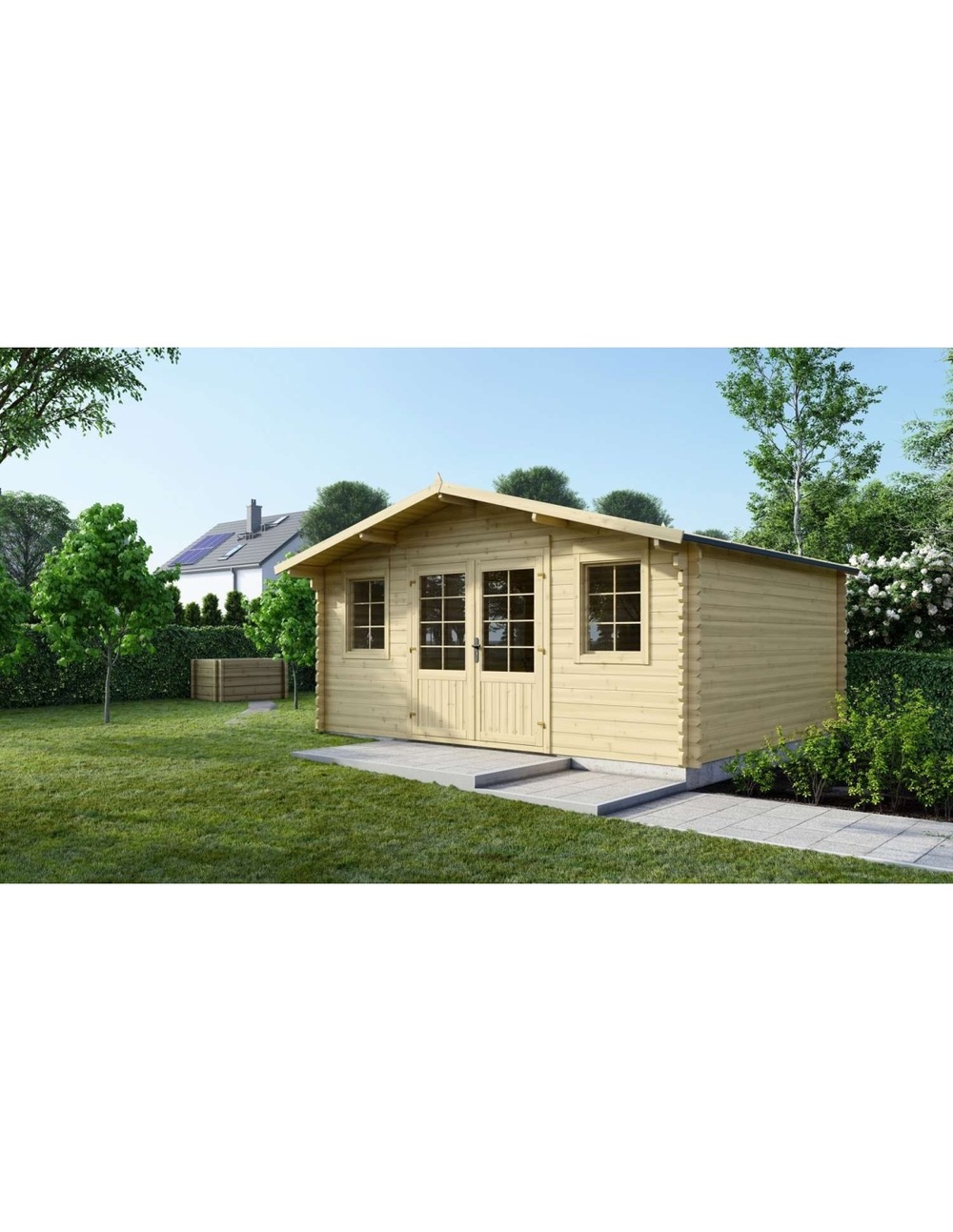 Abri de jardin en bois - 19,20m2 - 4,80x4m - ep. 40mm - couleur: naturel - dom370 - altanka