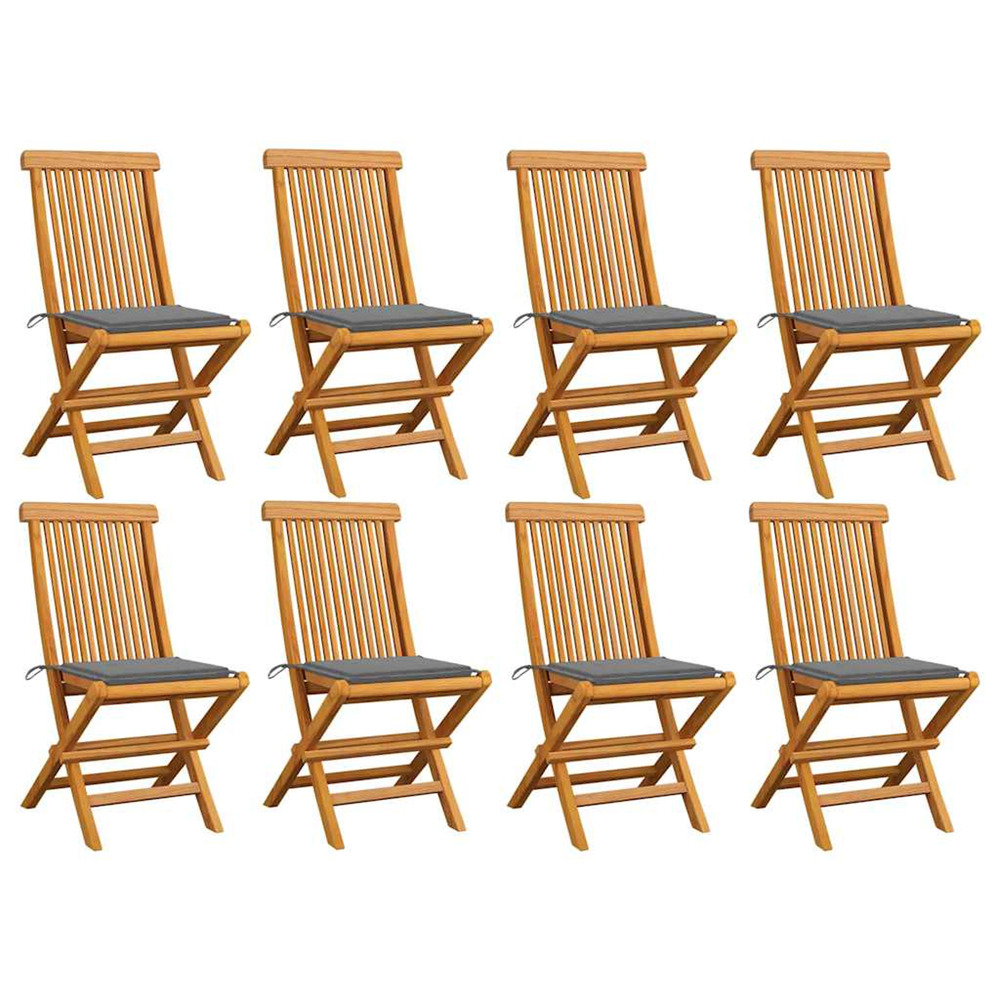 Chaises de jardin et coussins gris lot de 8 bois de teck massif