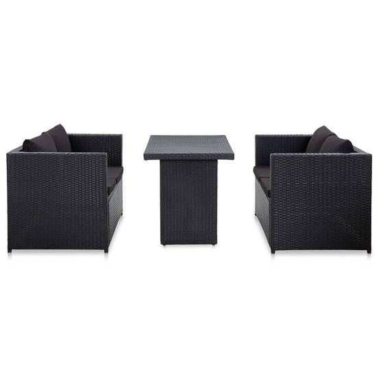 Salon de jardin 3 pcs avec coussins résine tressée noir