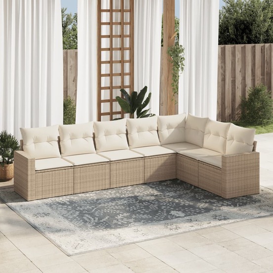 Salon de jardin avec coussins 7 pcs beige résine tressée