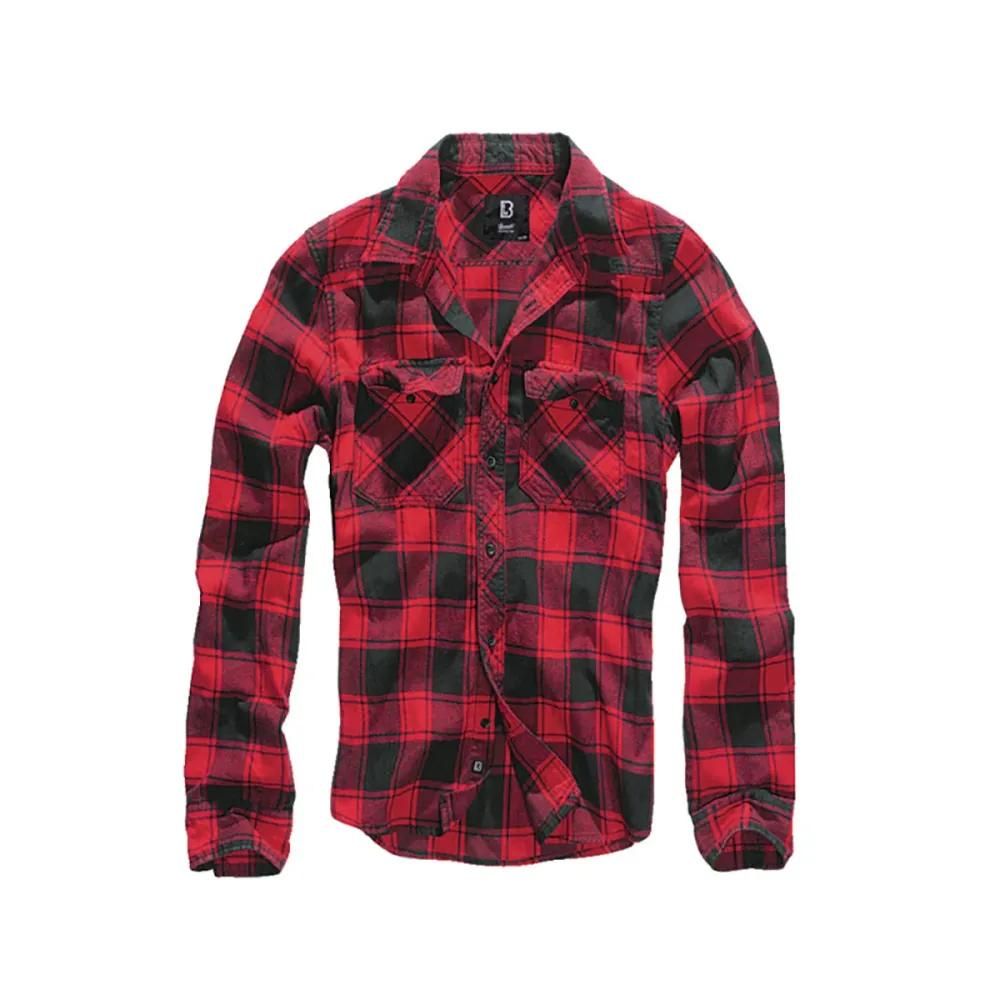 Chemise homme à carreaux rouge et noire brandit® - flanelle 100% coton manches longues