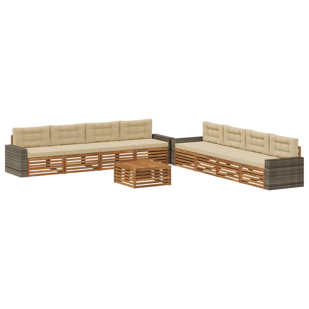 Ensemble de canapés d'extérieur 9 pc naturel et beige polyester