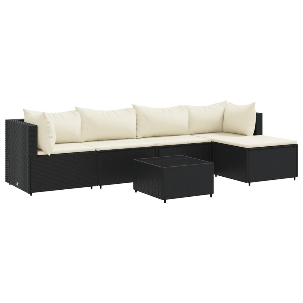 Salon de jardin 6 pcs avec coussins noir résine tressée