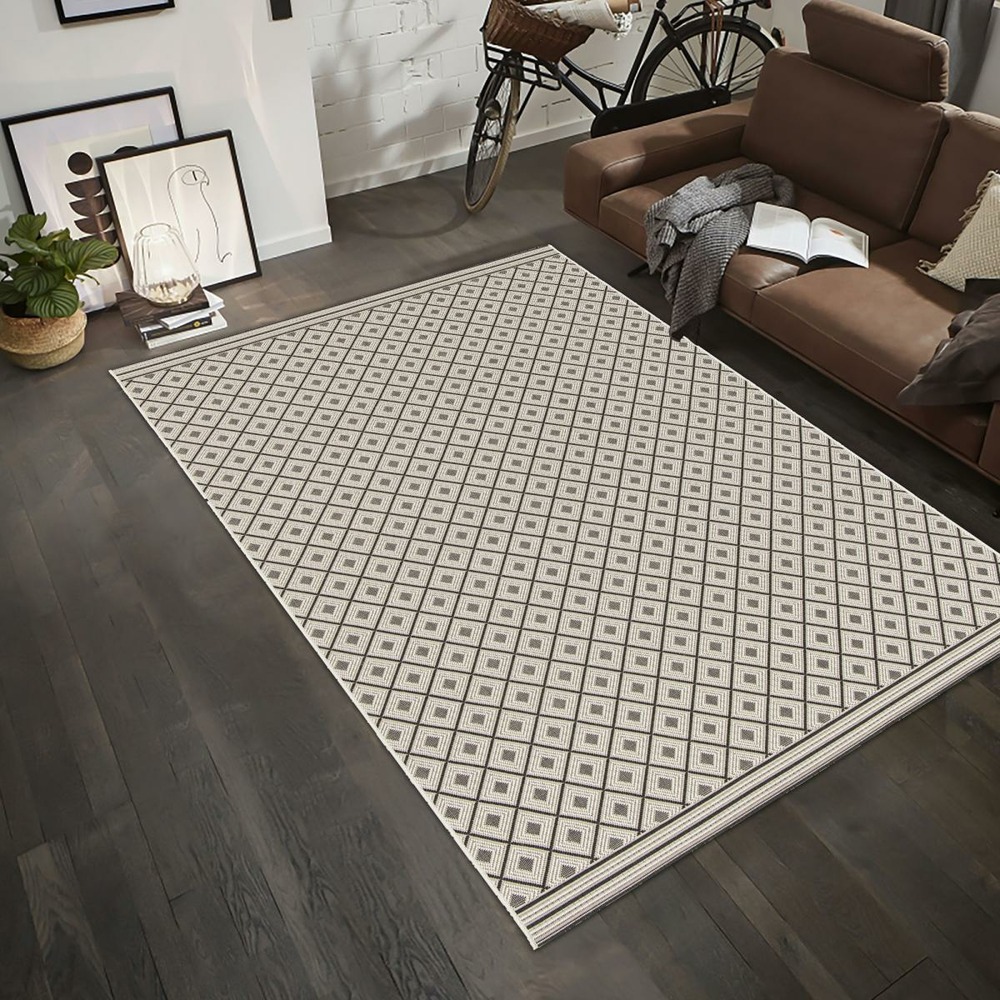 Tapis extérieur 200x290 tissé kilim beige moondow