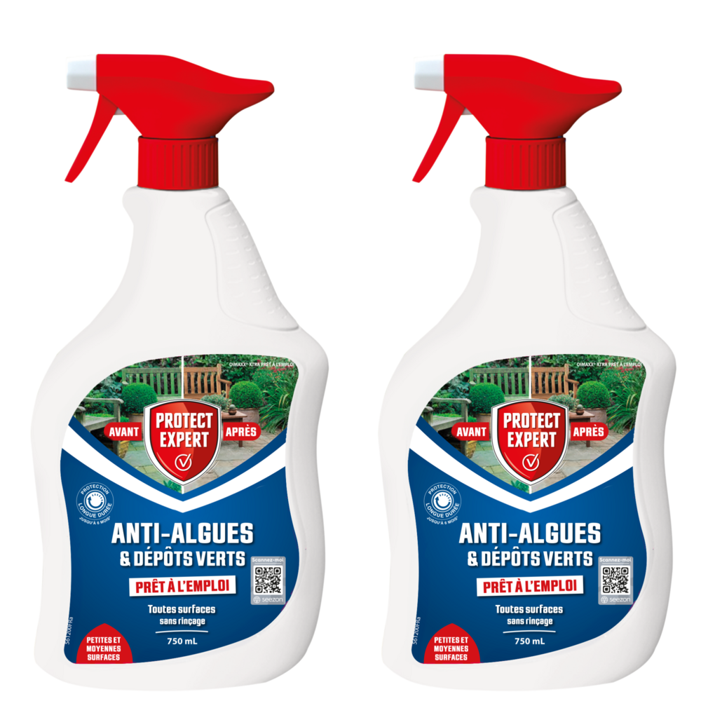 Anti algues & lichens - anti-dépôt vert - 2x750ml - prêt à l'emploi - petites & moyennes surfaces dimaxpal1x2