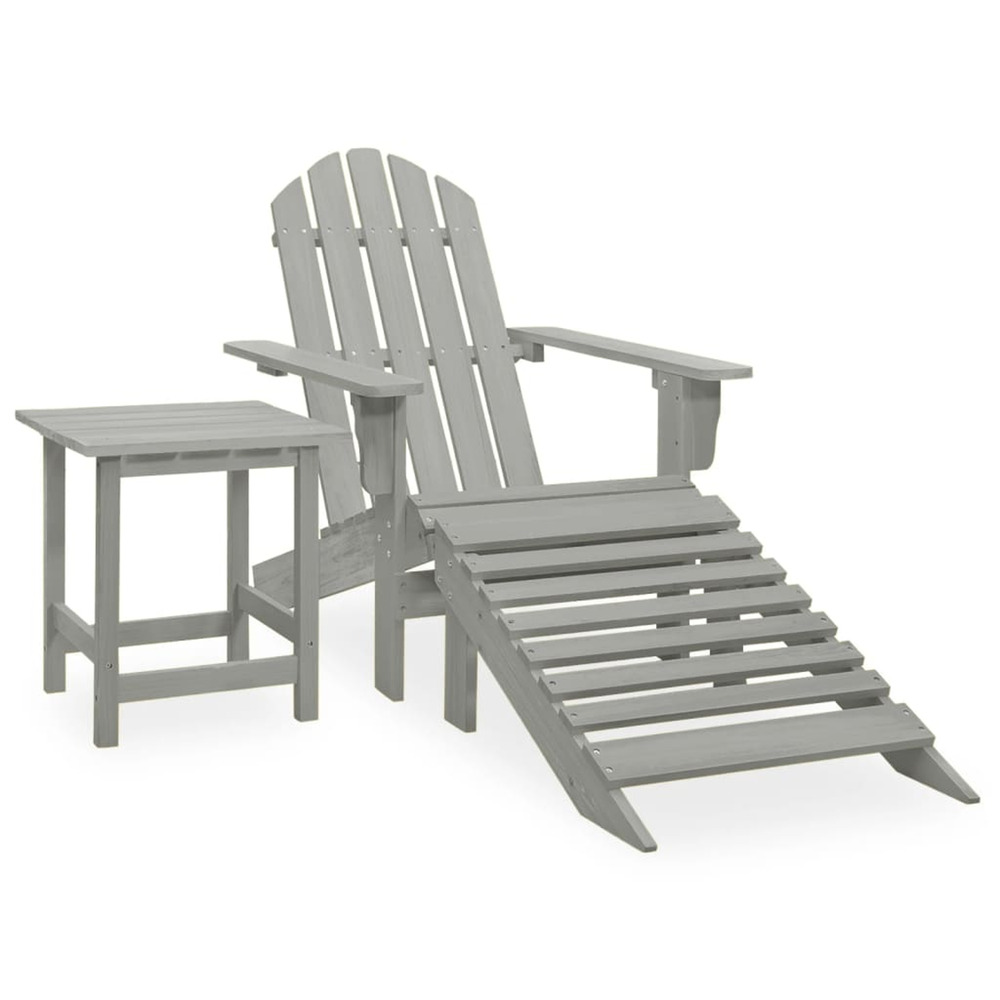 Chaise de jardin adirondack avec pouf et table sapin gris