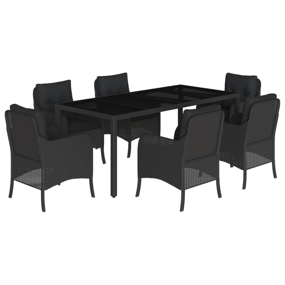 Ensemble à manger de jardin coussins 7pcs noir résine tressée