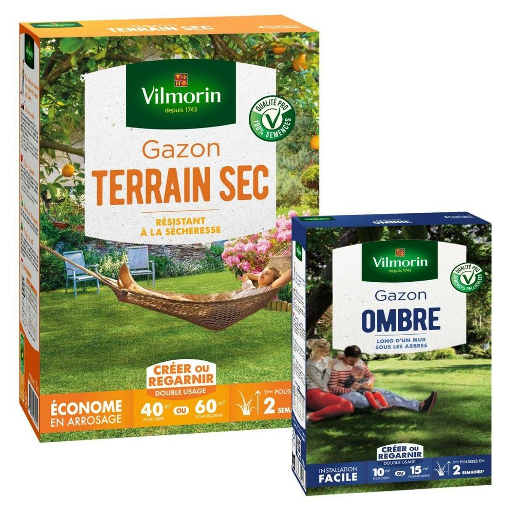 Gazon terrain sec - 1 kg + gazon ombre - 250 g