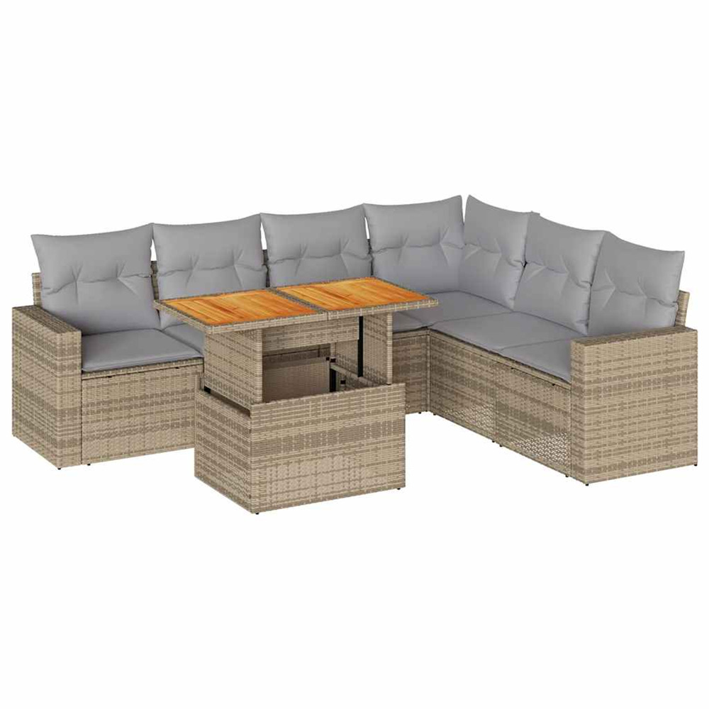 Salon de jardin avec coussins 7 pcs beige résine tressée