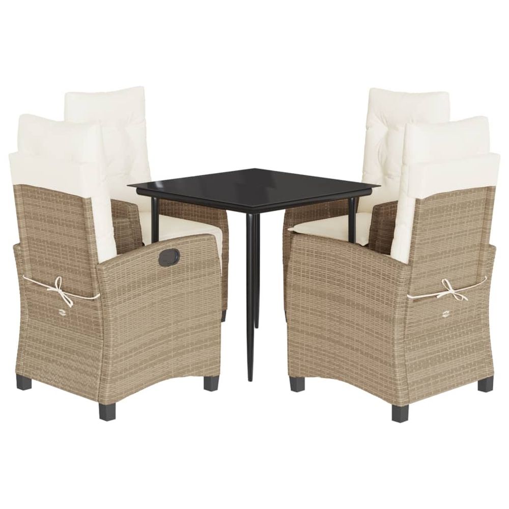 Ensemble à manger de jardin avec coussins 5pcs beige poly rotin