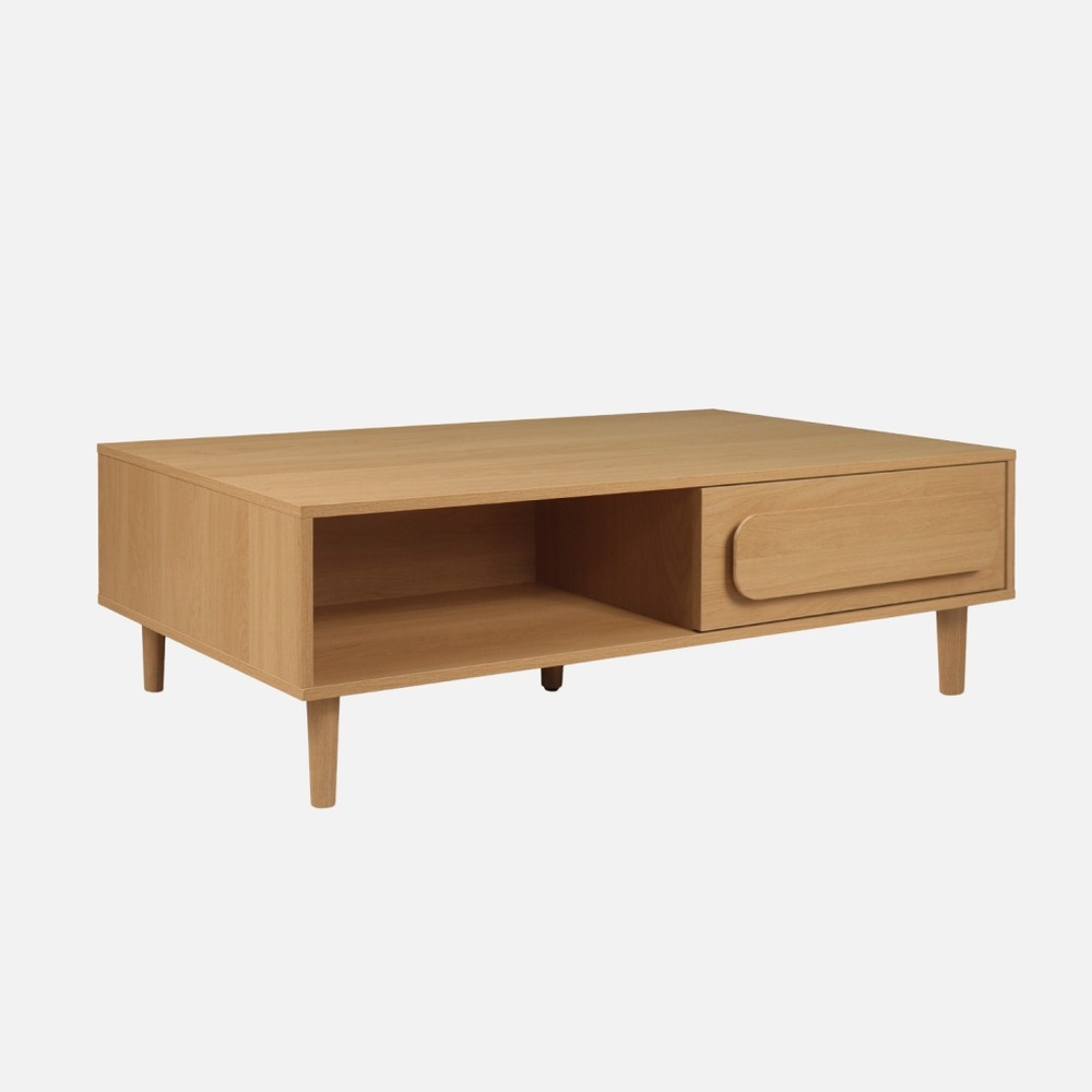 Table basse vintage décor bois 1 tiroir 2 niches 120cm - juliana