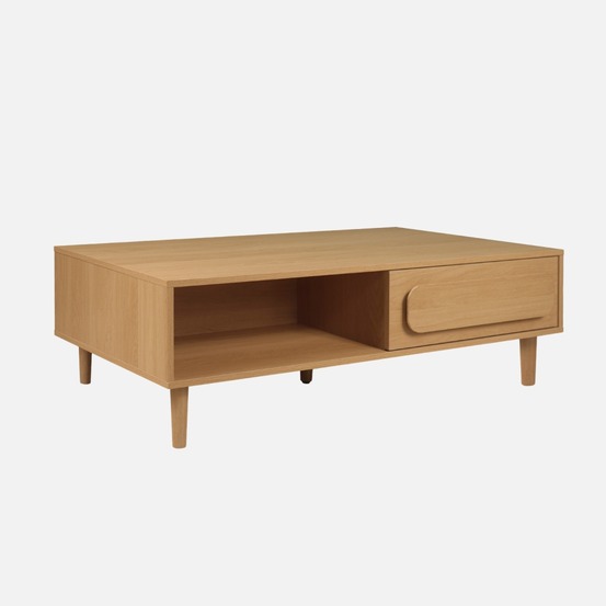 Table basse vintage décor bois 1 tiroir 2 niches 120cm - juliana