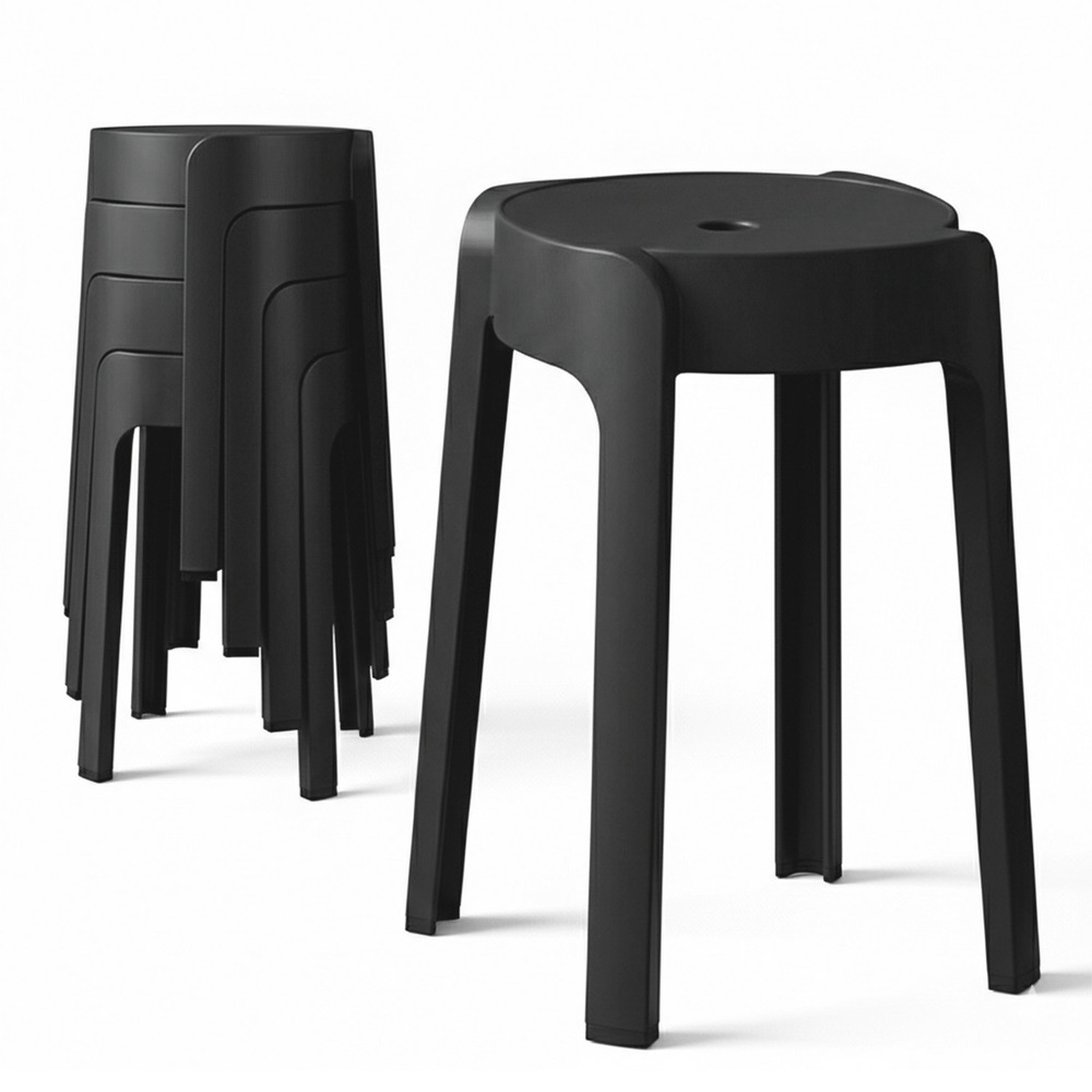 4 tabourets gigognes empilables bm home tab-noir en plastique, légers pour la maison, salle de classe, cuisine, jardin
