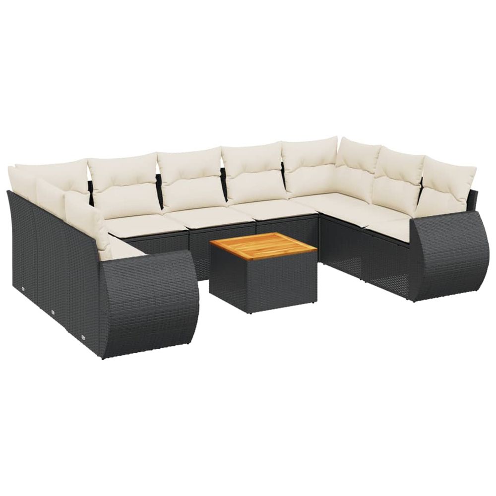 Salon de jardin 10 pcs avec coussins noir résine tressée