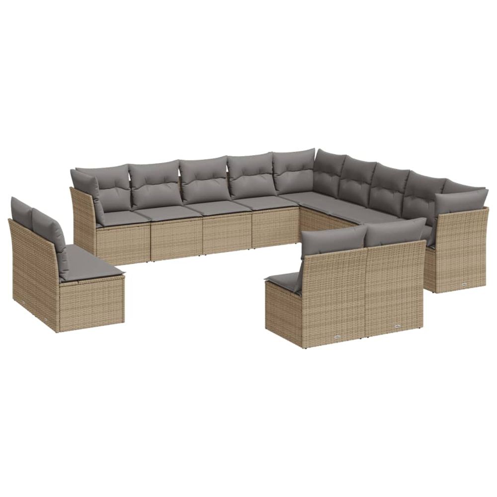 Salon de jardin avec coussins 12 pcs beige résine tressée