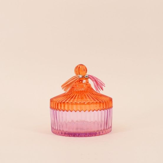 Boîte avec couvercle en verre coloré strié 14x15cm