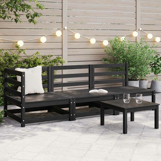 Salon de jardin 3 pcs noir bois de pin massif