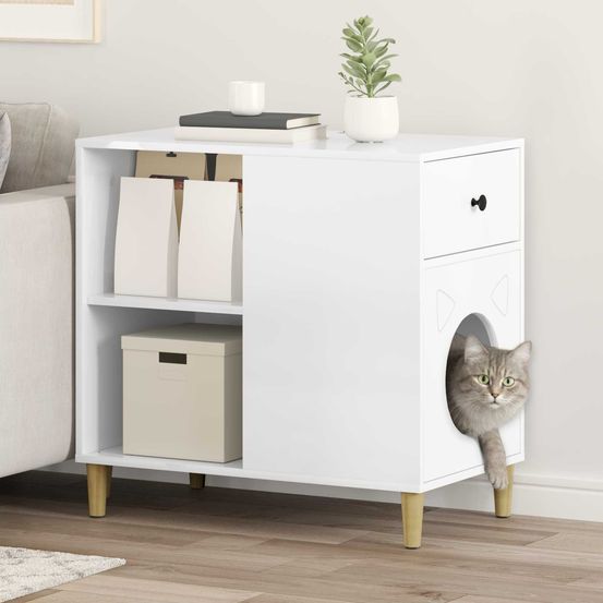 Grande maison chat brillant repos blanc 72cm pour grand chat hygiène