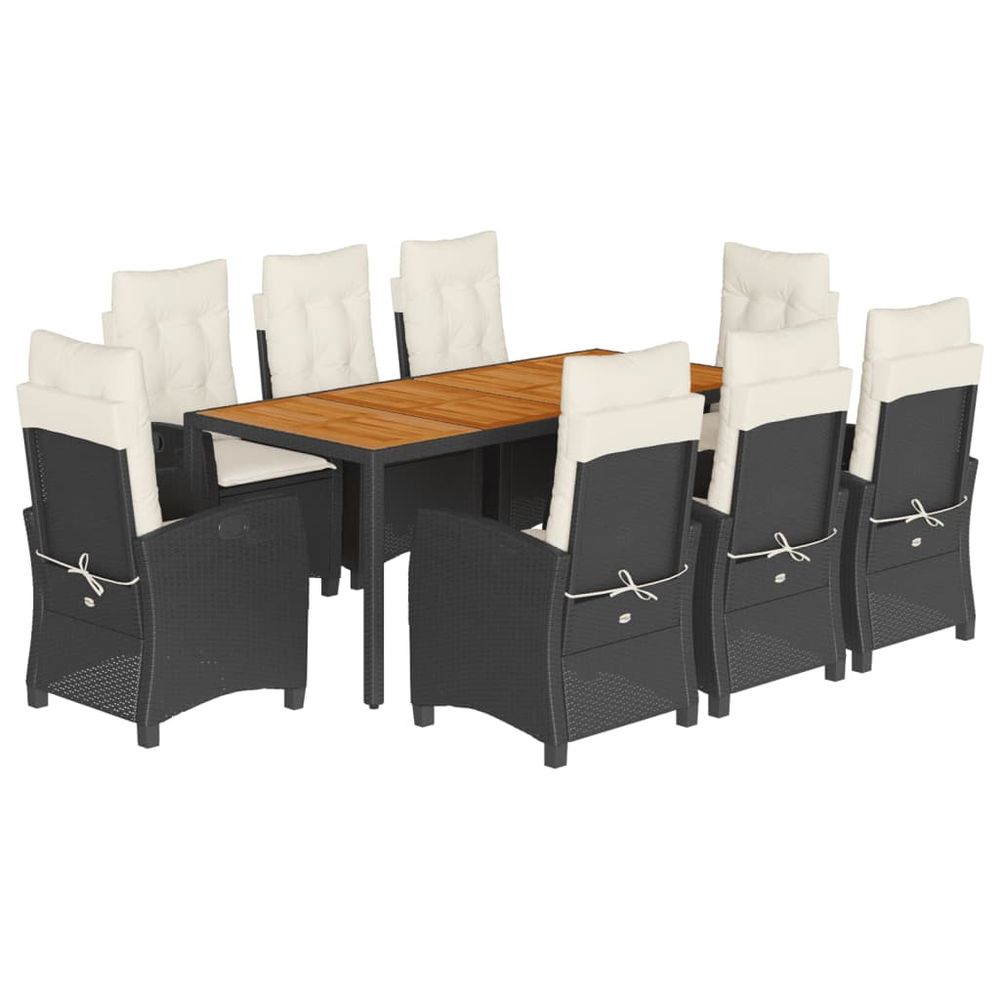 Ensemble à manger de jardin 9pcs coussins noir résine tressée