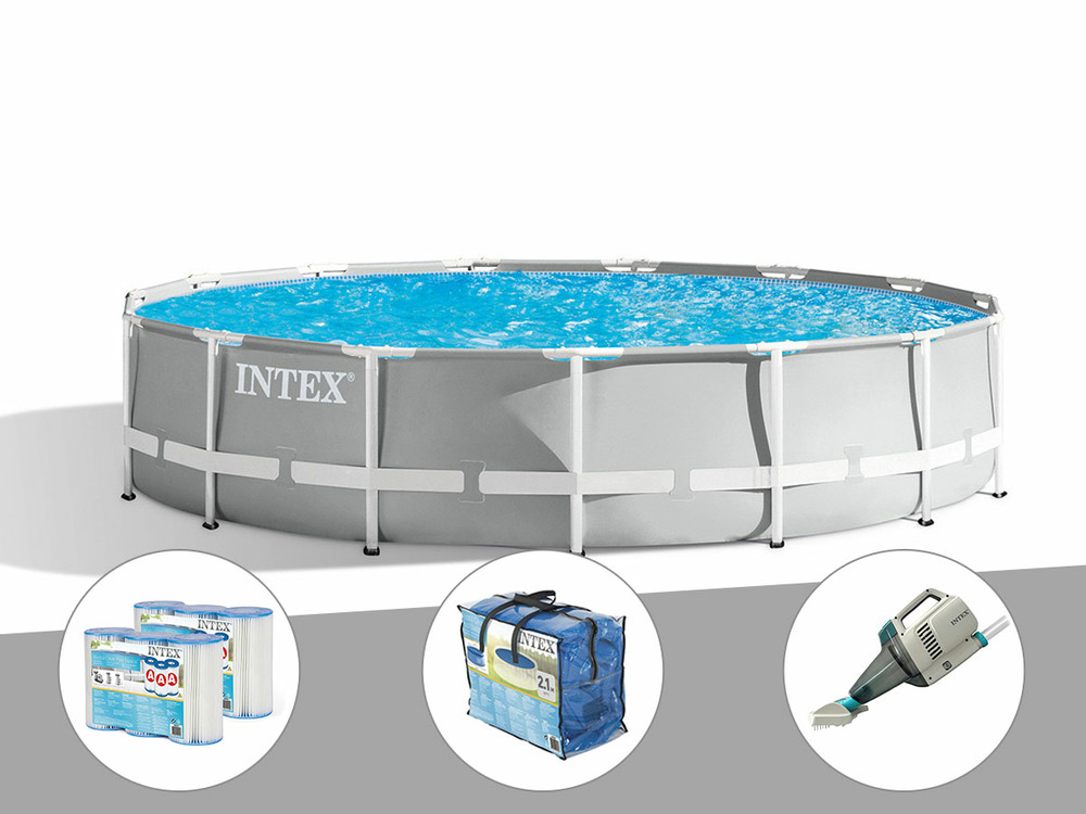 Kit piscine tubulaire prism frame ronde 4,57 x 1,07 m + bâche à bulles + 6 cart