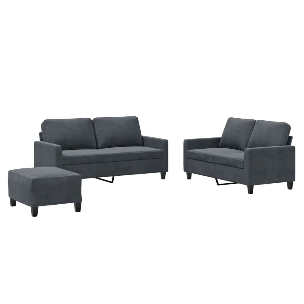Ensemble de canapés 3 pcs avec coussins gris foncé velours