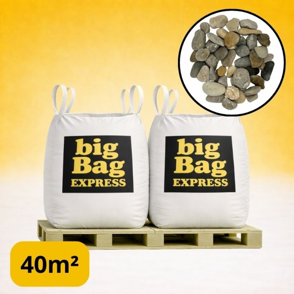 Pack 2 x big bag de +/- 1,5t ≃ 40m² galet roulé lavé gris silico-calcaire ø 10/20 mm - livraison premium