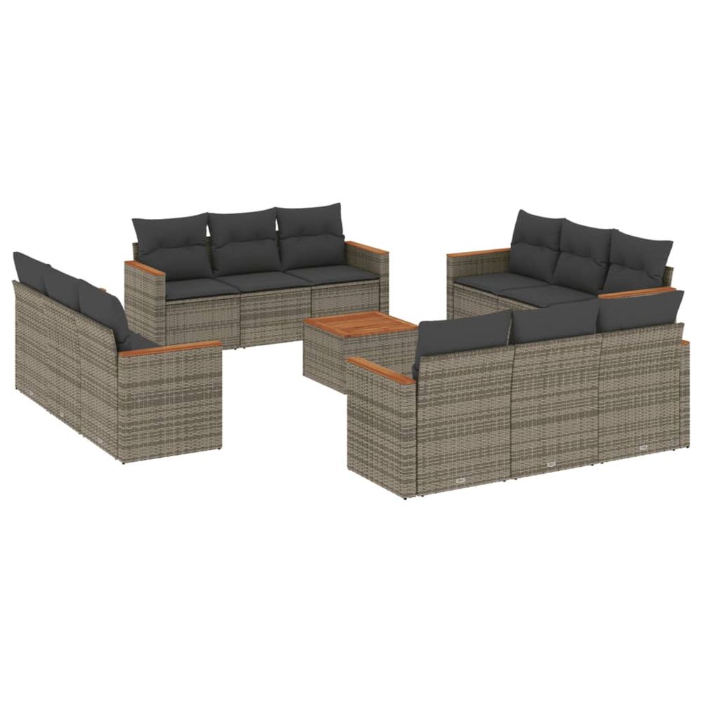 Salon de jardin avec coussins 13 pcs gris résine tressée