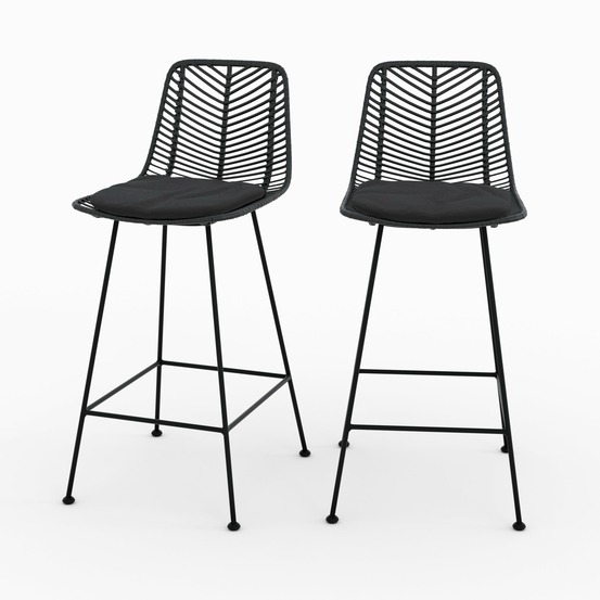 Tamara-lot de 2 chaises pour îlot central 66 cm en rotin noir