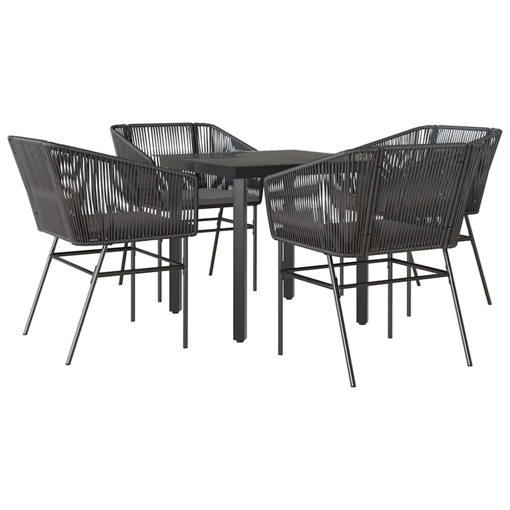 Ensemble à manger de jardin et coussins 5 pcs noir rotin verre