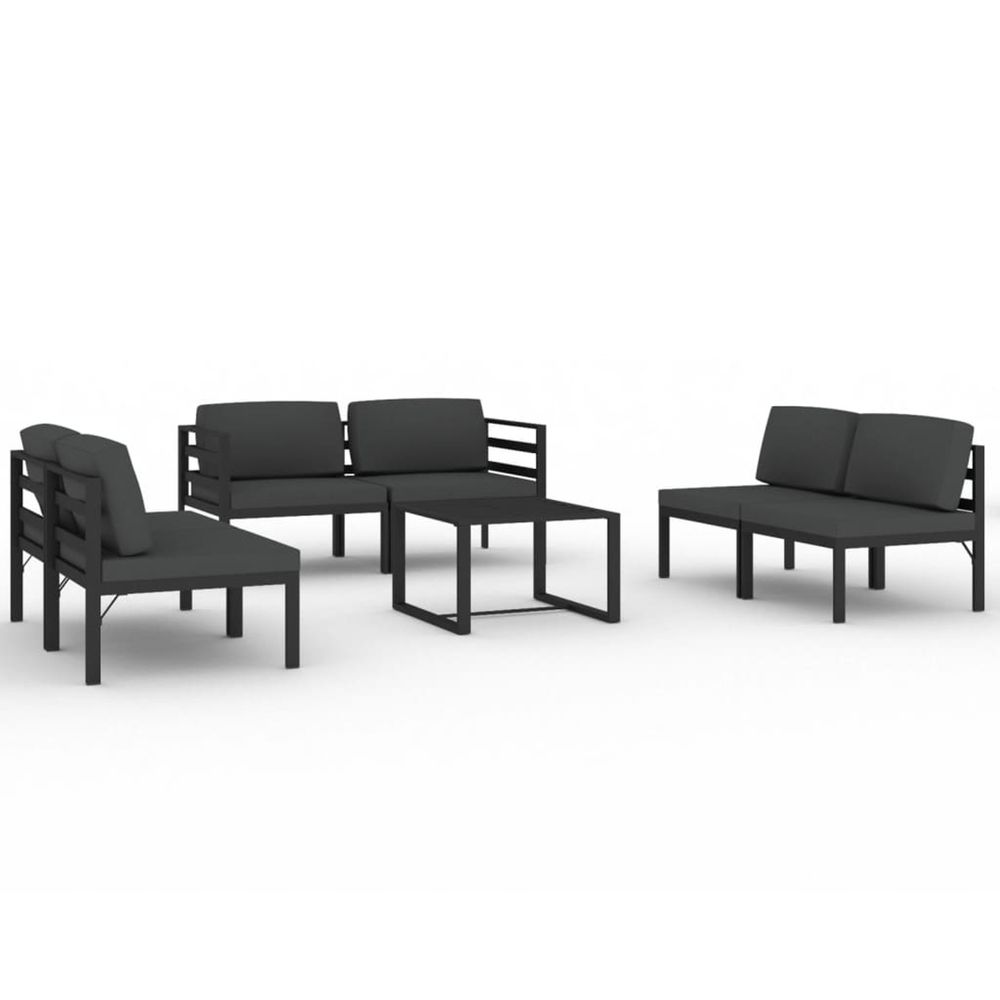 Salon de jardin 7 pcs avec coussins aluminium anthracite