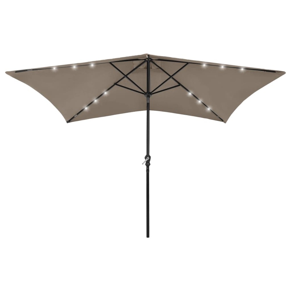 Parasol avec led et mât en acier taupe 2 x 3 m