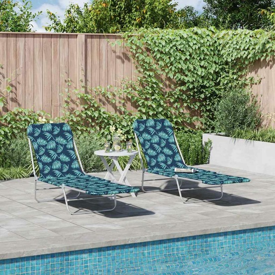 Chaises longues pliables lot de 2 acier tissu motif de feuilles