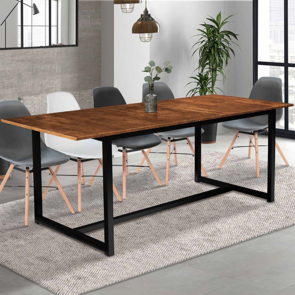 Table à manger extensible rectangle dayton 6-10 personnes design industriel 160-200 cm