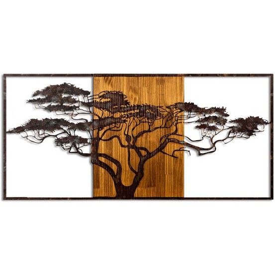 Décoration murale en métal et bois arbre acacia 147 x 70 cm