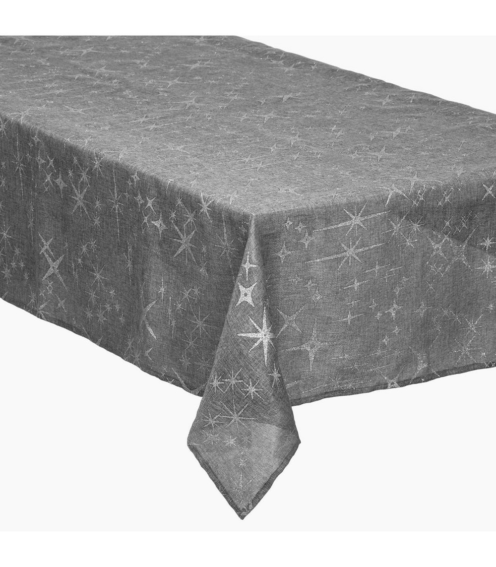 Nappe canevas gris étoiles argent 140 x 360 cm