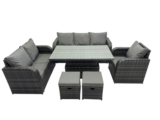 Salon de jardin en résine ensemble repas de jardin exterieur table à manger réglable en hauteur avec 2 petits tabourets