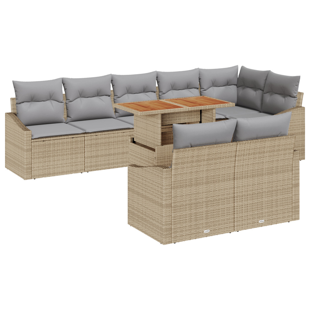 Ensemble de canapé de jardin 9 pièces avec coussins beige poly rattan