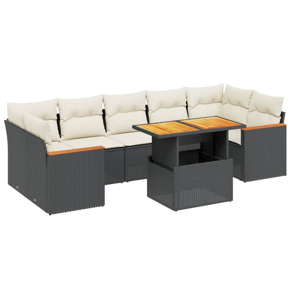 Salon de jardin 8 pcs avec coussins noir résine tressée