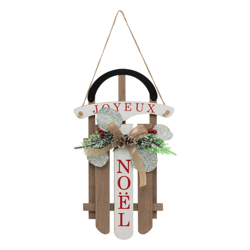 Suspension de noël luge en bois avec déco h 35 cm