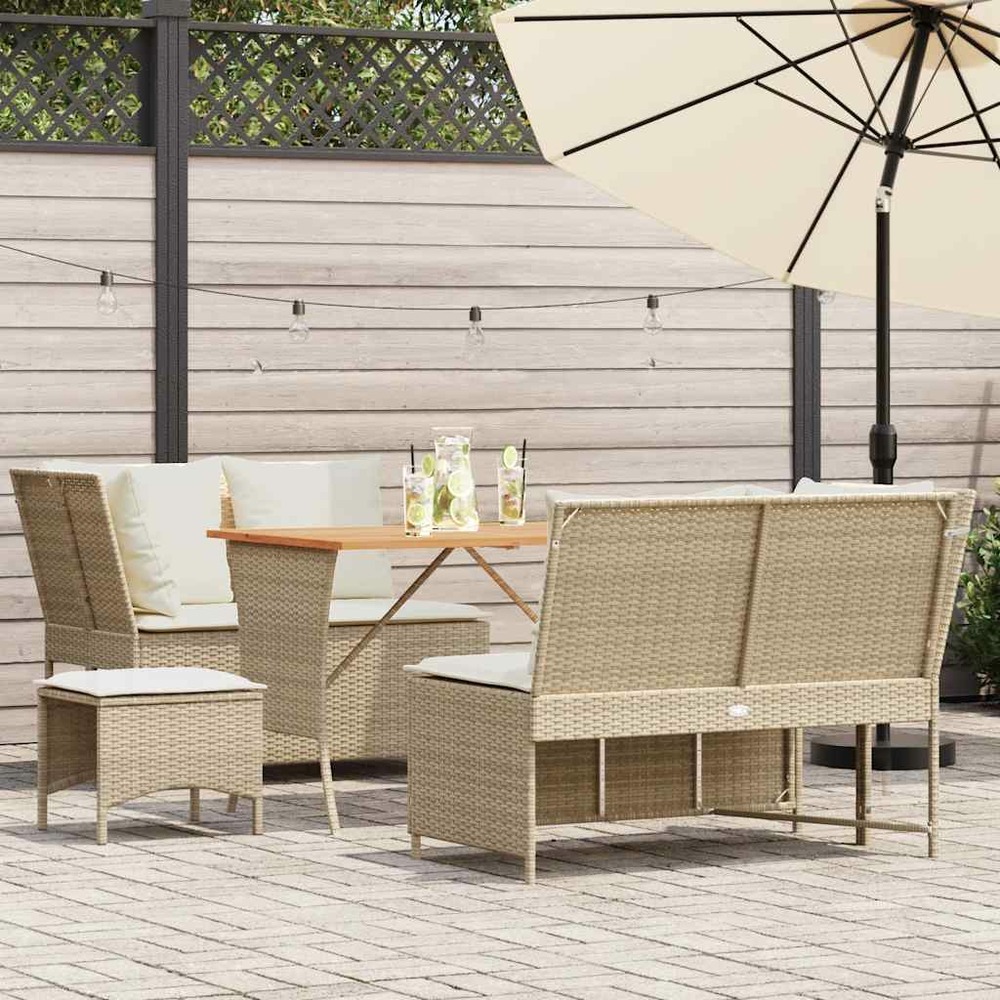 Salon de jardin avec coussins 5 pcs beige résine tressée