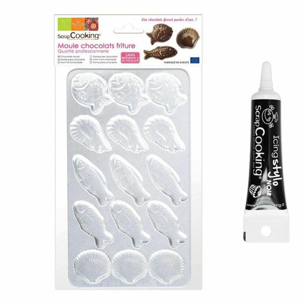 Moule rigide pour fritures en chocolat + stylo glaçage noir