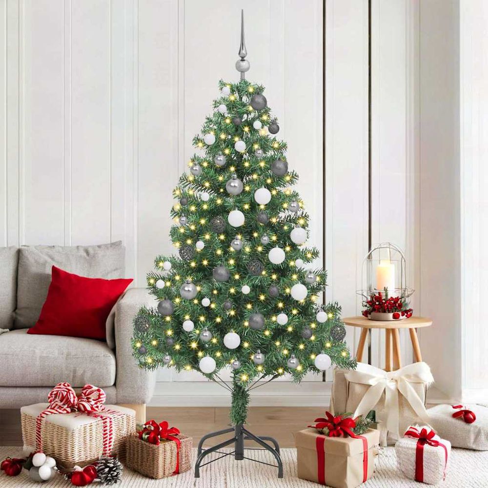 Grand sapin de noël artificiel 1.80m avec éclairage 300 led intégré et set de 120 boules
