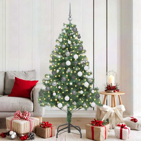 Grand sapin de noël artificiel 1.80m avec éclairage 300 led intégré et set de 120 boules