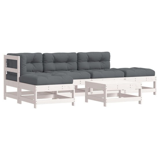 Salon de jardin 6 pcs avec coussins blanc bois massif