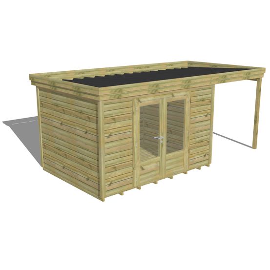 Abri de jardin bois pin traité autoclave 27mm - 5,44x2,64m / 14m2 - bac acier - plancher bois