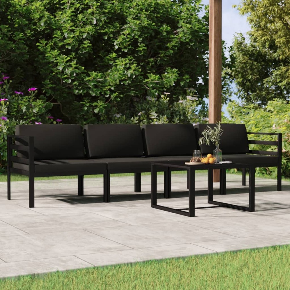 Salon de jardin 5 pcs avec coussins aluminium anthracite