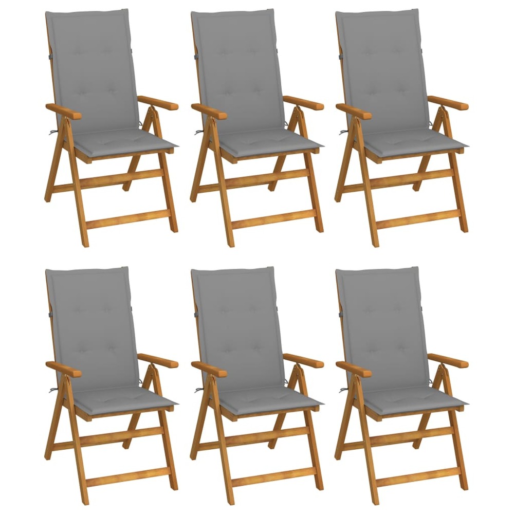 Chaises pliables de jardin lot de 6 avec coussins bois d'acacia