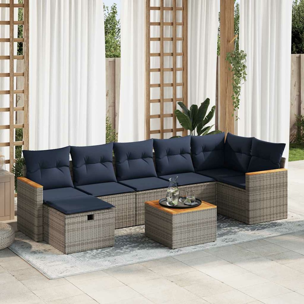 Salon de jardin 8 pcs avec coussins gris résine tressée